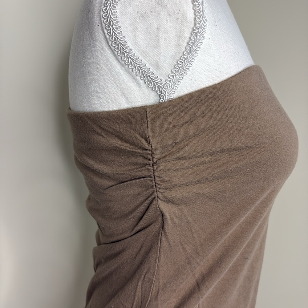 Strapless Tan Ruched Top. Small - Picture 2 of 9